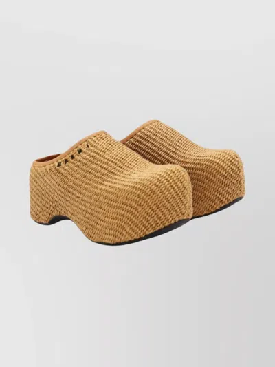 Marni Heel Sandals With Woven Texture Platform In Neutral