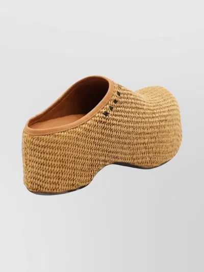 Marni Heel Sandals With Woven Texture Platform In Neutral