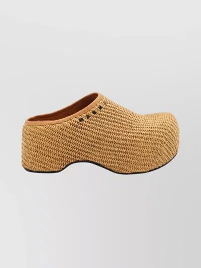 Marni Heel Sandals With Woven Texture Platform In Neutral
