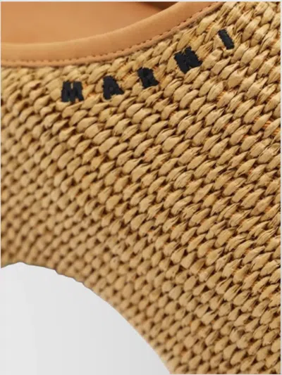 Marni Heel Sandals With Woven Texture Platform In Neutral