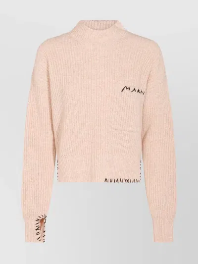Marni Asymmetrical Turtleneck Sweater With Ribbed Texture In Pink