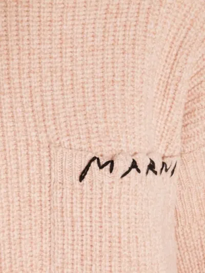 Marni Asymmetrical Turtleneck Sweater With Ribbed Texture In Pink