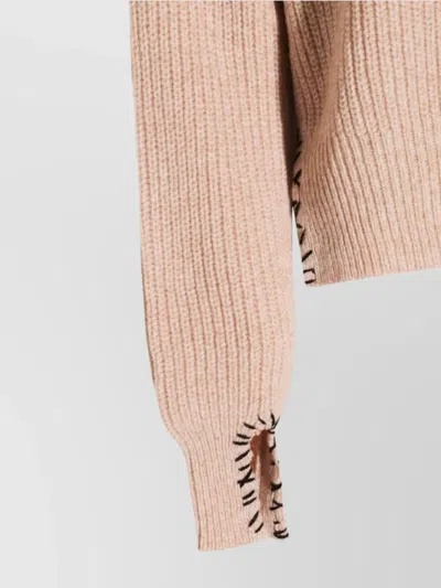 Marni Asymmetrical Turtleneck Sweater With Ribbed Texture In Pink