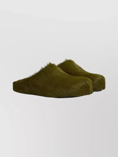 Marni Long Hair Calfskin Fussbett Sabot In Green