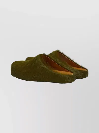 Marni Long Hair Calfskin Fussbett Sabot In Green