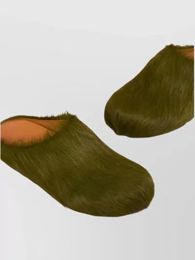 Marni Long Hair Calfskin Fussbett Sabot In Green