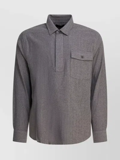 Vince Herringbone Shirt With Buttoned Collar And Cuffs In Gray