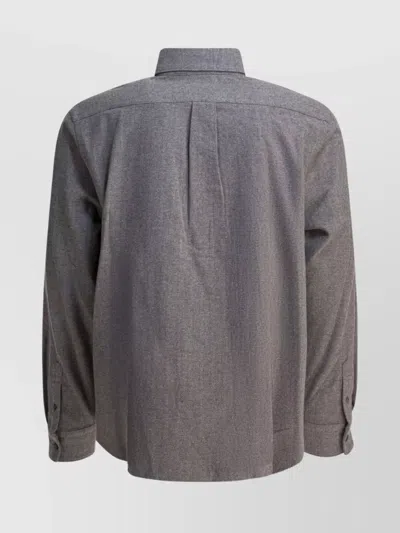 Vince Herringbone Shirt With Buttoned Collar And Cuffs In Gray
