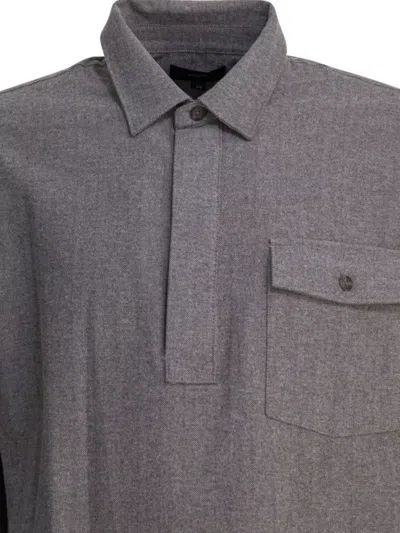 Vince Herringbone Shirt With Buttoned Collar And Cuffs In Gray