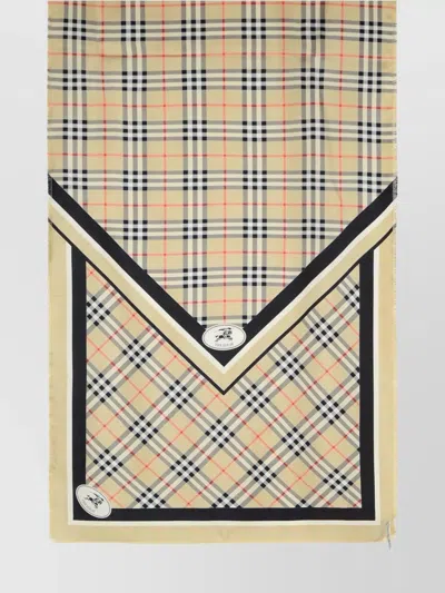 Burberry Rectangular Scarf With Check Pattern And Fringes In Brown
