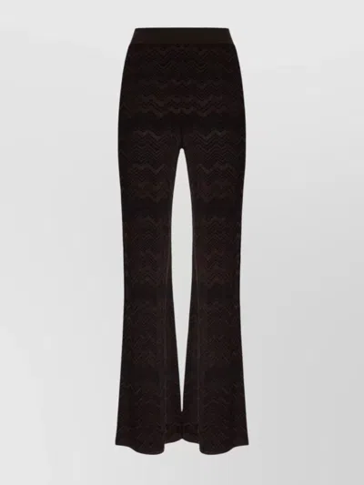 Missoni Chevron Pattern Flared Trousers With Elastic Waistband In Brown
