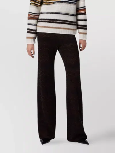 Missoni Chevron Pattern Flared Trousers With Elastic Waistband In Brown