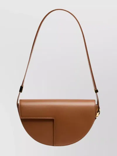 Patou Leather Shoulder Bag Adjustable Strap In Brown