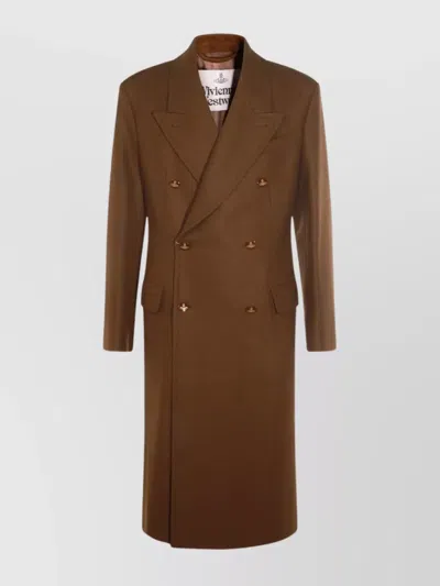 Vivienne Westwood Long Coat With Flap Pockets And Back Vent In Brown