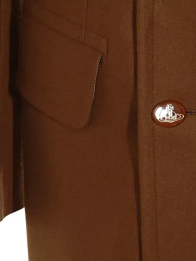 Vivienne Westwood Long Coat With Flap Pockets And Back Vent In Brown
