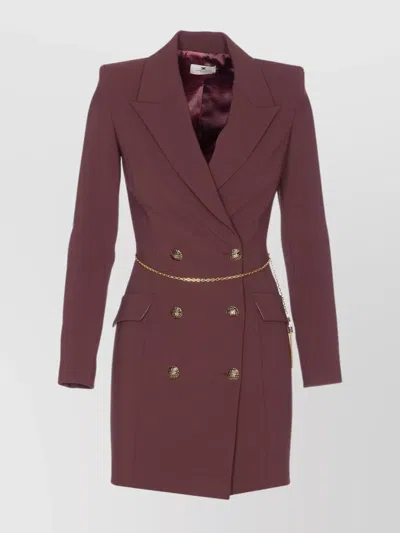 Elisabetta Franchi Midi Dress With Long Sleeves And Chain In Red