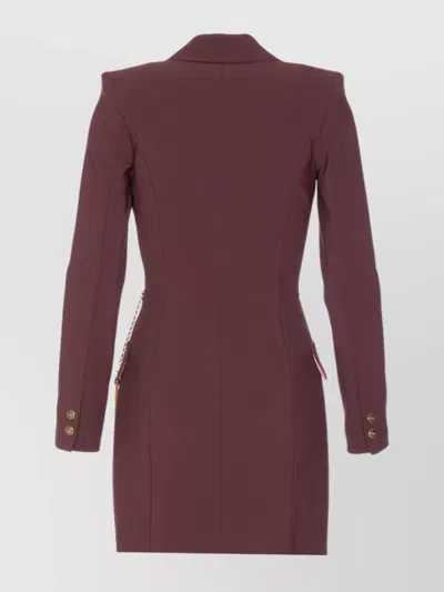 Elisabetta Franchi Midi Dress With Long Sleeves And Chain In Red