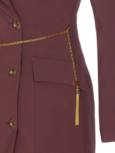 Elisabetta Franchi Midi Dress With Long Sleeves And Chain In Red