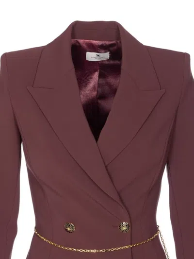 Elisabetta Franchi Midi Dress With Long Sleeves And Chain In Red