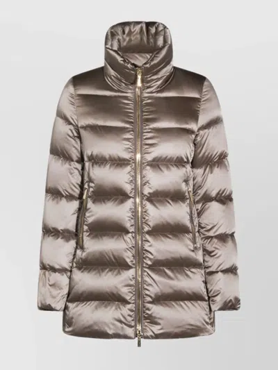 Moorer Long Quilted Down Jacket With High Collar In Metallic