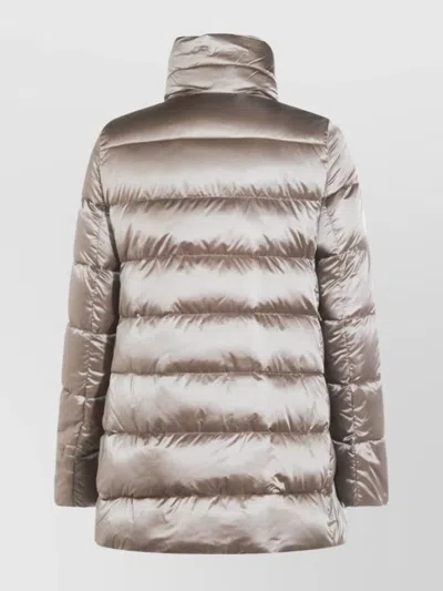 Moorer Long Quilted Down Jacket With High Collar In Metallic