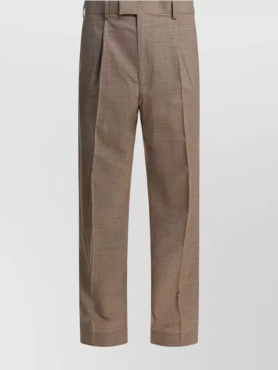 Auralee Tailored Wool Trousers With Pockets And Pleats In Brown