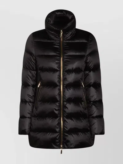 Moorer Long Quilted Down Jacket With High Collar In Black
