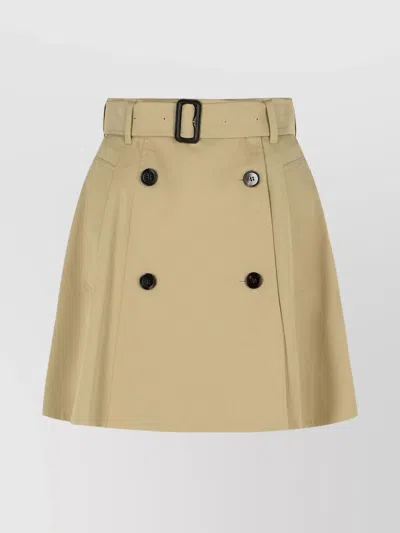 Burberry A-line Cotton Skirt With Belt And Pocket In Brown