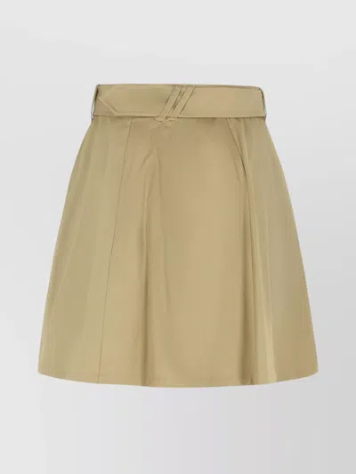 Burberry A-line Cotton Skirt With Belt And Pocket In Brown