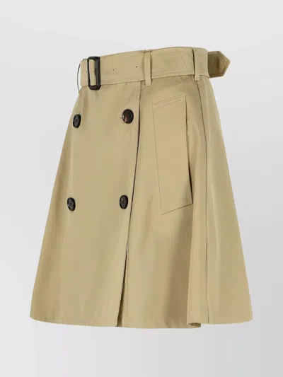 Burberry A-line Cotton Skirt With Belt And Pocket In Brown