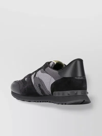 Valentino Garavani Mans Rockrunner Camouflage Noir Leather And Fabric Sneakers In Black