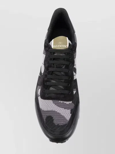 Valentino Garavani Mans Rockrunner Camouflage Noir Leather And Fabric Sneakers In Black