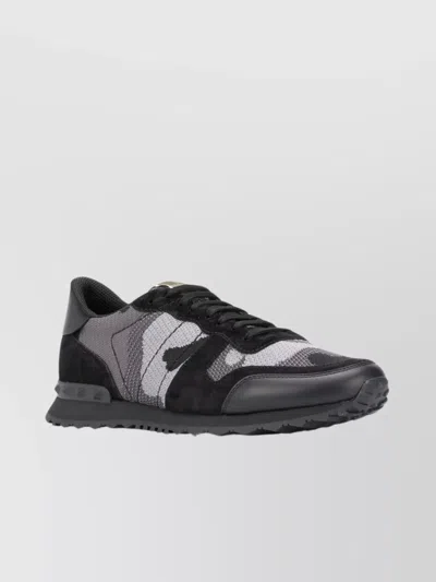 Valentino Garavani Mans Rockrunner Camouflage Noir Leather And Fabric Sneakers In Black