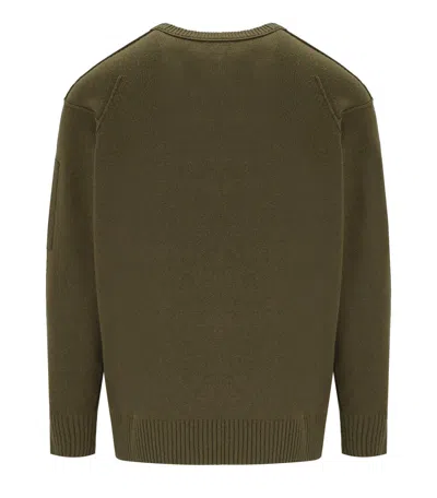 C.p. Company Green Crew Neck Sweater With Logo Plaque On The Sleeve In Cotton Man In Brown