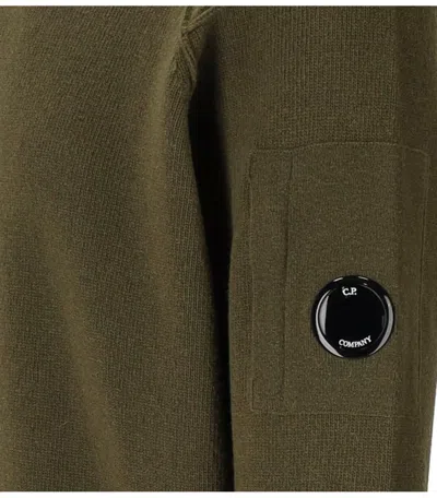 C.p. Company Green Crew Neck Sweater With Logo Plaque On The Sleeve In Cotton Man In Brown