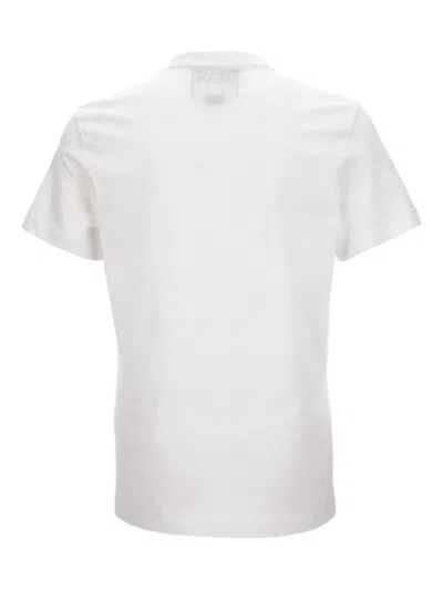 Versace Jeans Couture White Cotton T-shirt With Gold Lettering In Neutral