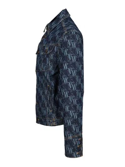 Vivienne Westwood Giubbino Stormrider In Denim Stampato  Uomo In Blue