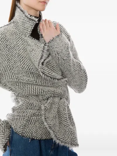 Alberta Ferretti Herringbone-pattern Jacket In Gray