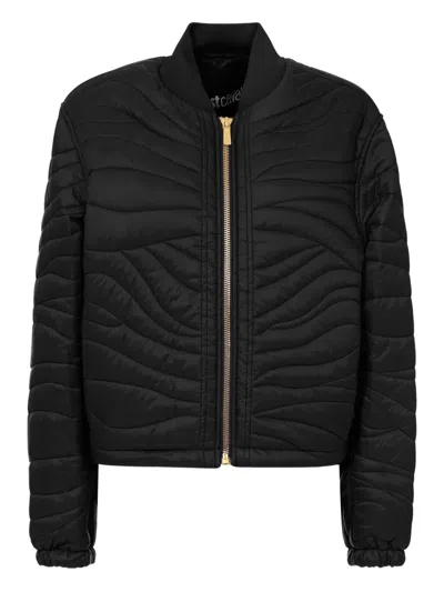 Just Cavalli Wave-pattern Quilted Jacket In Black