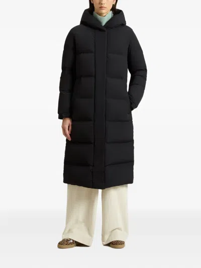 Woolrich Cloud Long Down Jacket In Stretch Nylon With A Matte Finish In Black