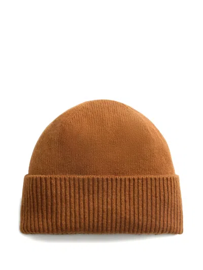 Woolrich Ribbed Cashmere Beanie In Brown