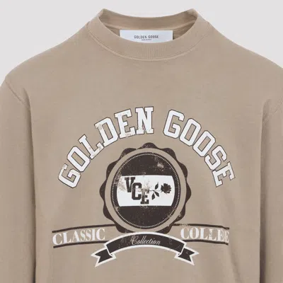 Golden Goose College Print Crewneck Cotton Sweatshirt In Neutral