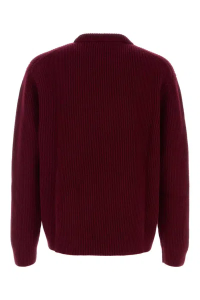 Gucci Bordeaux Crewneck Sweater With Logo Lettering Embroidery On The Front In Wool Man In Burgundy