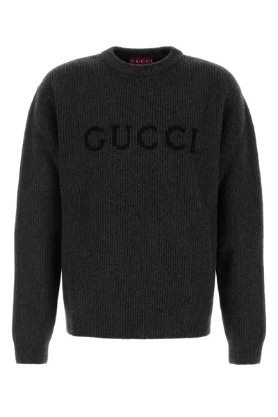 Gucci Gray Wool And Cashmere Sweater Men In Gray