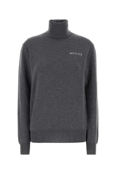Gucci Grey Turtleneck Sweater In Cashmere Women In Gray