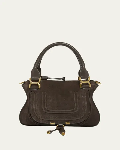 Chloé Marcie Double Carry Satchel In Calfskin Suede In Brown
