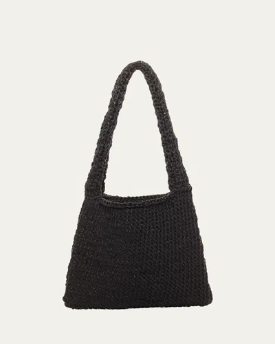 The Row Didion Woven Shoulder Bag In Waxed Cotton In Black