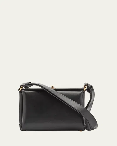 Plan C Small Folded Shoulder Bag In Vitello Leather In Black