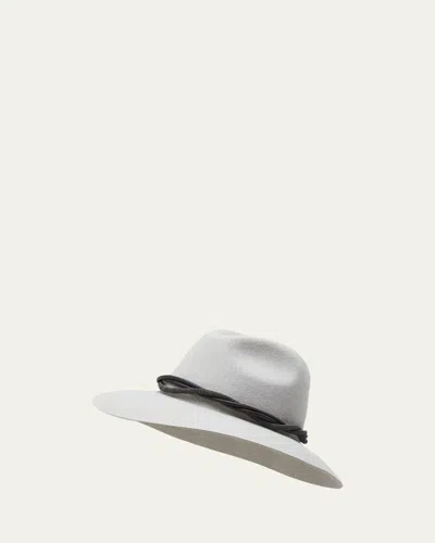 Brunello Cucinelli Rabbit Felt Fedora Hat With Monili Trim In Gray