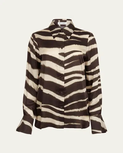 Nina Ricci Zebra-print Satin Button-down Blouse In Multi